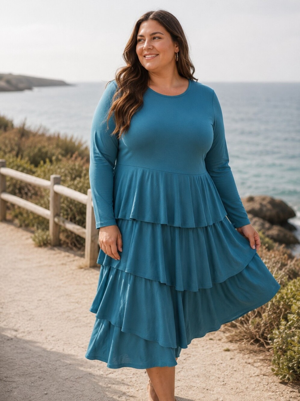 New Lularoe Georgia Tiered Teal Green scoop Neck Comfy Knit Dress NWT Sz L
